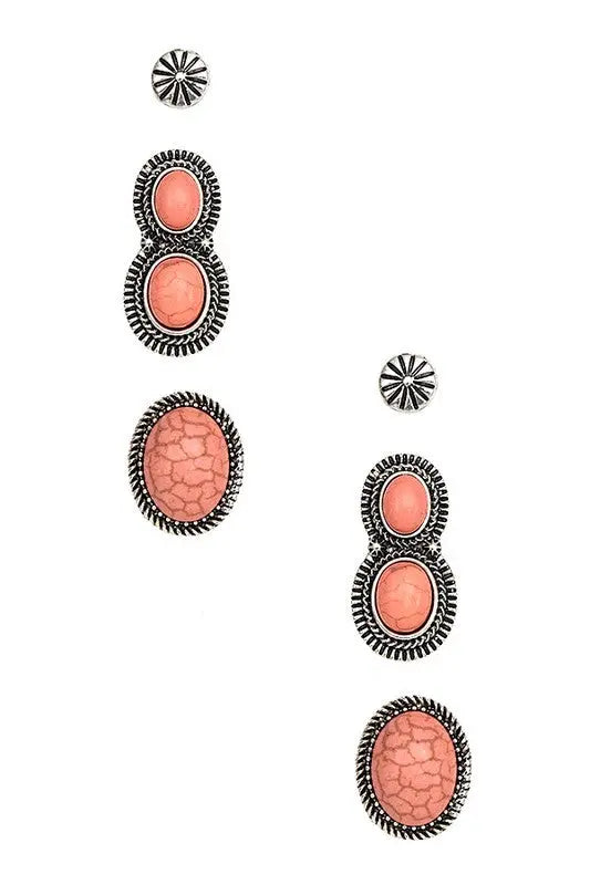OVAL GEM POST EARRING SET - SweetShine c.o.c. 