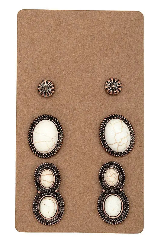 OVAL GEM POST EARRING SET - SweetShine c.o.c. 