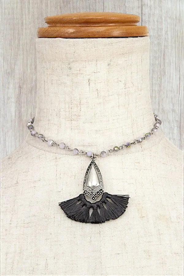 FACETED BEAD CHOKER GEM FRINGE PENDANT NECKLACE - SweetShine c.o.c. 