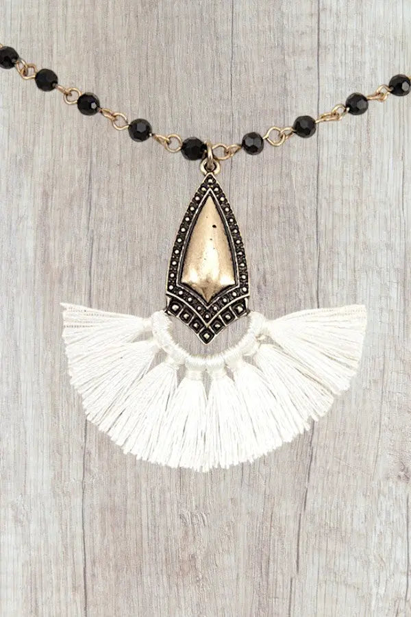 FACETED BEAD CHOKER GEM FRINGE PENDANT NECKLACE - SweetShine c.o.c. 