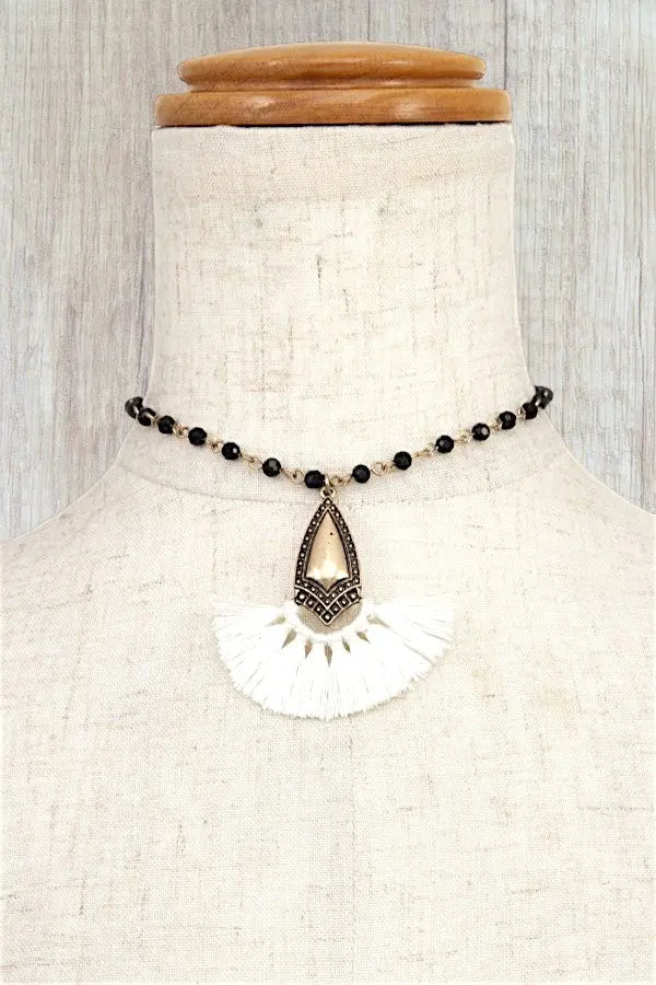 FACETED BEAD CHOKER GEM FRINGE PENDANT NECKLACE - SweetShine c.o.c. 