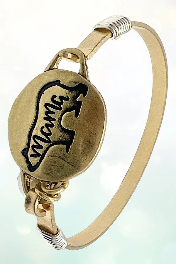 MAMA BEAR ETCHED DISK BEAR PEARL DANGLE BANGLE BRACELET - SweetShine c.o.c. 