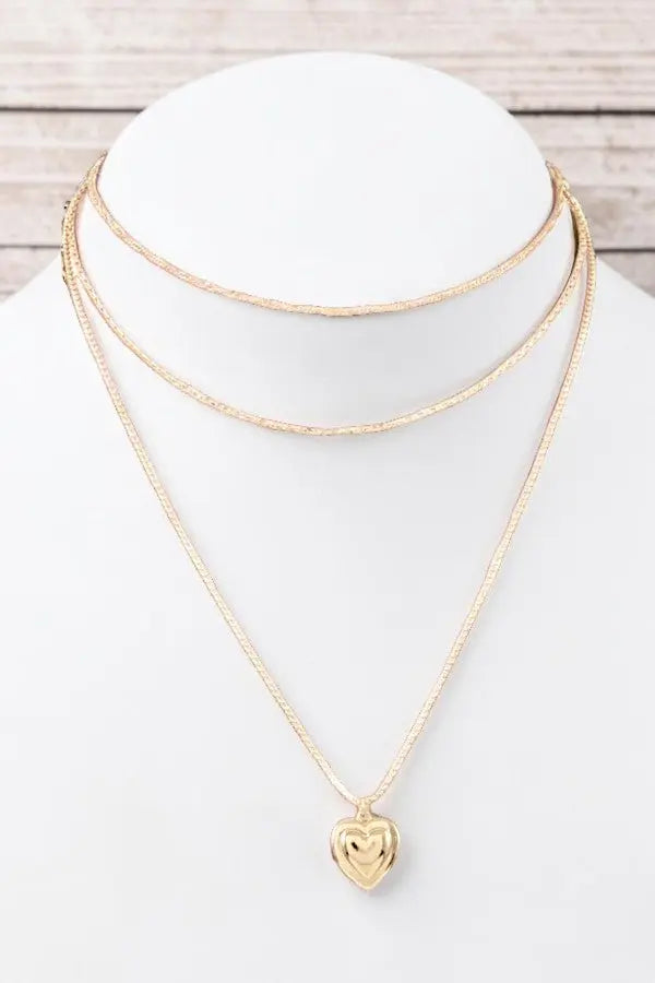 LAYERED CHAIN CHARMING HEART PENDANT NECKLACE - SweetShine c.o.c. 