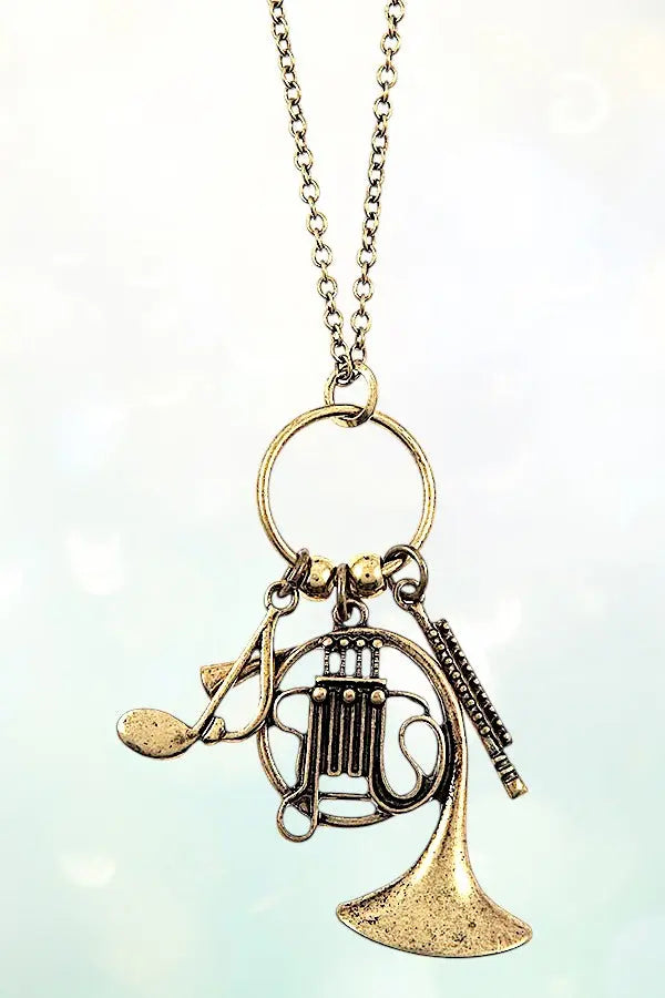 MIX WIND INTSTRUMENTS PENDANT LONG NECKLACE AND MATCHING EARRING SET AB-SS