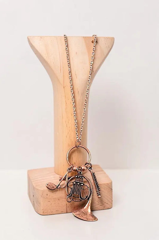 MIX WIND INTSTRUMENTS PENDANT LONG NECKLACE AND MATCHING EARRING SET AB-SS