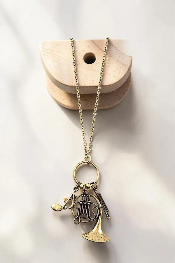 MIX WIND INTSTRUMENTS PENDANT LONG NECKLACE AND MATCHING EARRING SET AB-SS