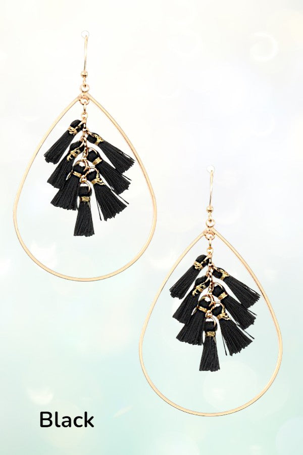 DELICATE GOLD TEARDROP WITH MULTI TASSEL LINK DANGLE EARRING
