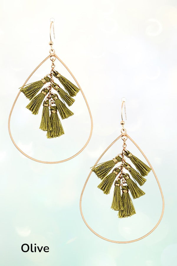 DELICATE GOLD TEARDROP WITH MULTI TASSEL LINK DANGLE EARRING