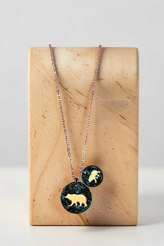 TWO TONE MAMA AND BABY BEAR DOUBLE DISK PENDANT NECKLACE - SweetShine c.o.c. 