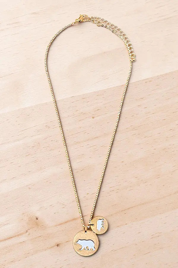 TWO TONE MAMA AND BABY BEAR DOUBLE DISK PENDANT NECKLACE - SweetShine c.o.c. 