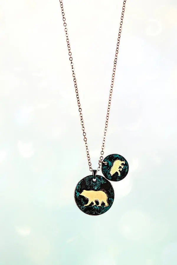 TWO TONE MAMA AND BABY BEAR DOUBLE DISK PENDANT NECKLACE - SweetShine c.o.c. 