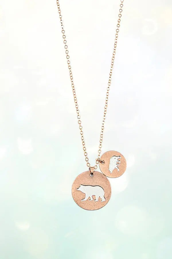 TWO TONE MAMA AND BABY BEAR DOUBLE DISK PENDANT NECKLACE - SweetShine c.o.c. 