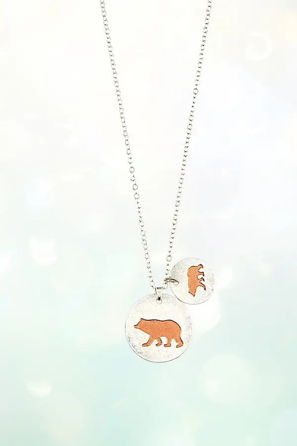 TWO TONE MAMA AND BABY BEAR DOUBLE DISK PENDANT NECKLACE - SweetShine c.o.c. 