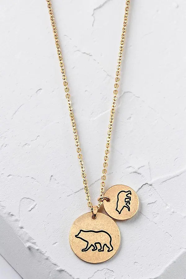 MAMA BEAR BABY BEAR DOUBLE DISK PENDANT NECKLACE - SweetShine c.o.c. 