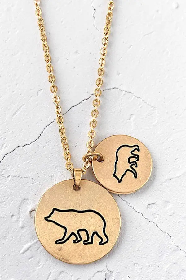MAMA BEAR BABY BEAR DOUBLE DISK PENDANT NECKLACE - SweetShine c.o.c. 