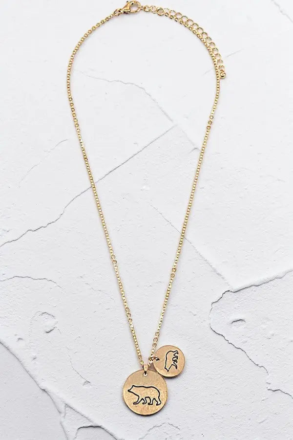 MAMA BEAR BABY BEAR DOUBLE DISK PENDANT NECKLACE - SweetShine c.o.c. 