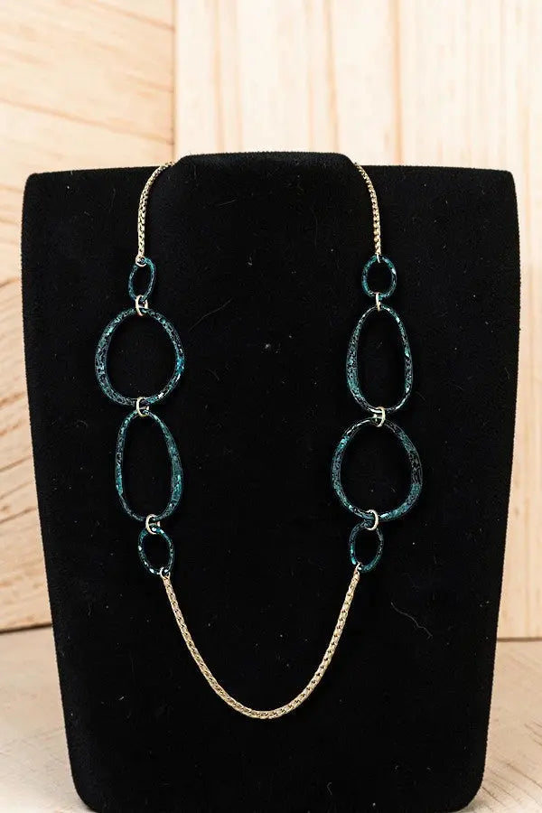 HAMMERED OVAL CUT OUT LINK LONG NECKLACE AB-SS