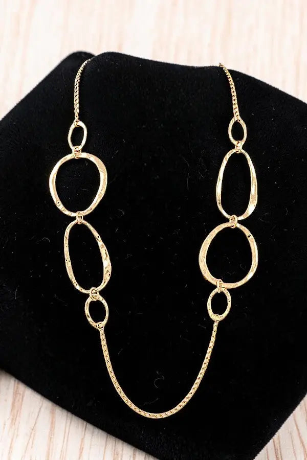 HAMMERED OVAL CUT OUT LINK LONG NECKLACE AB-SS
