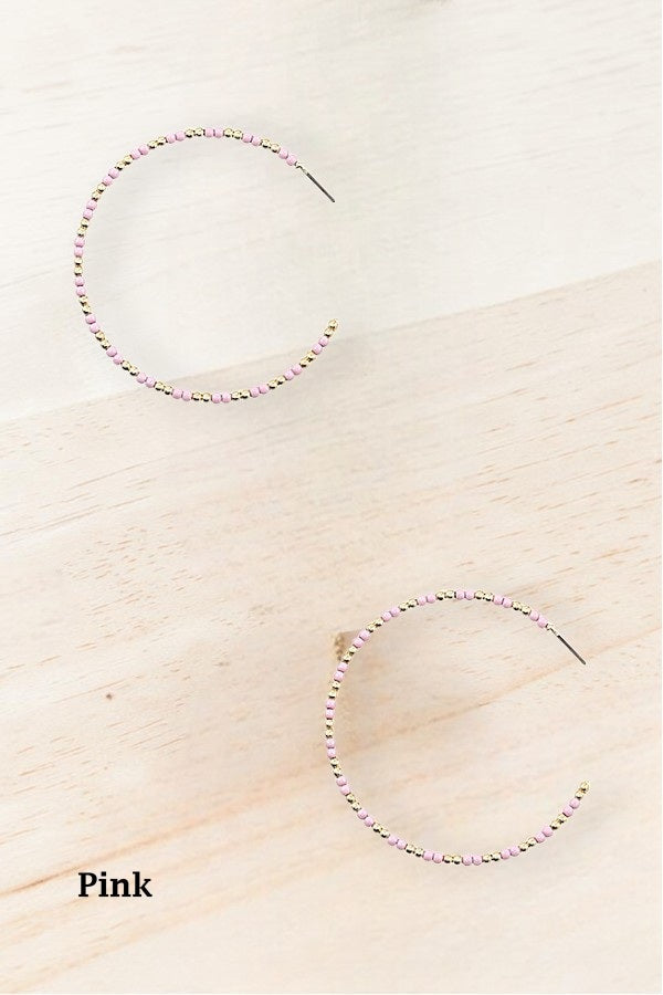 BEADED SEMI HOOP EARRING