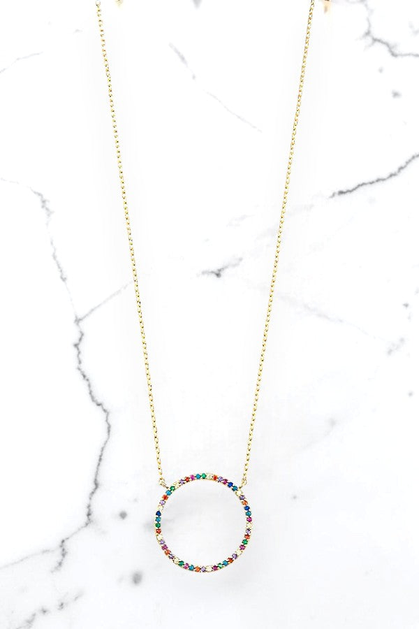 GEMSTONE PAVE RING PENDANT NECKLACE