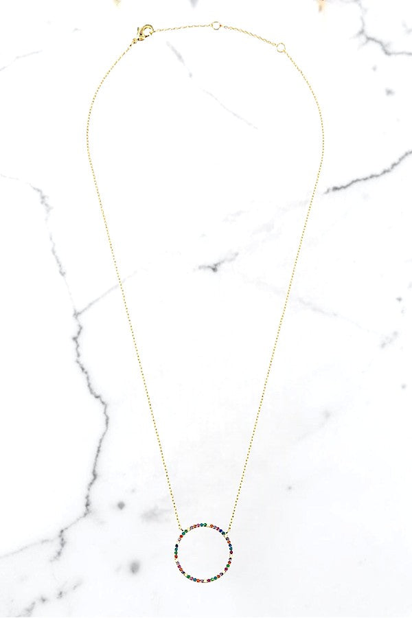 GEMSTONE PAVE RING PENDANT NECKLACE