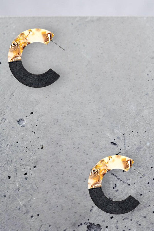 HALF WOOD ACETATE SEMI HOOP EARRING