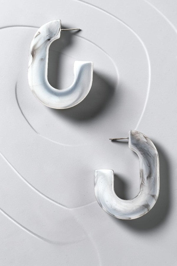 OVAL FLAT STONE SEMI HOOP EARRING