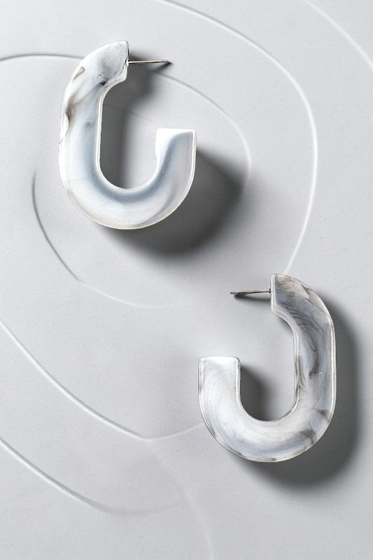 OVAL FLAT STONE SEMI HOOP EARRING
