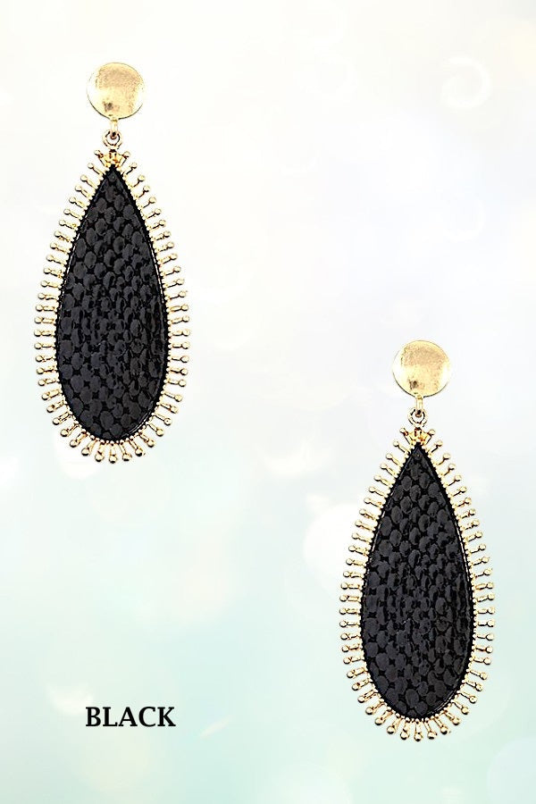 DOTTED FRAMED ANIMAL PRINT OBLONG TEADROP EARRING
