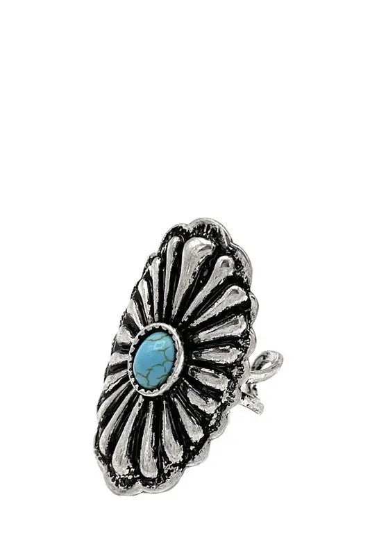 CONCHO DETAIL GEM ACCENT CUFF RING - SweetShine c.o.c. 
