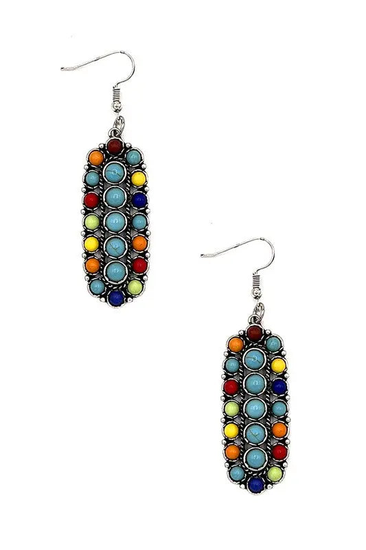 ROUND GEM FRAMED DANGLE EARRING - SweetShine c.o.c. 
