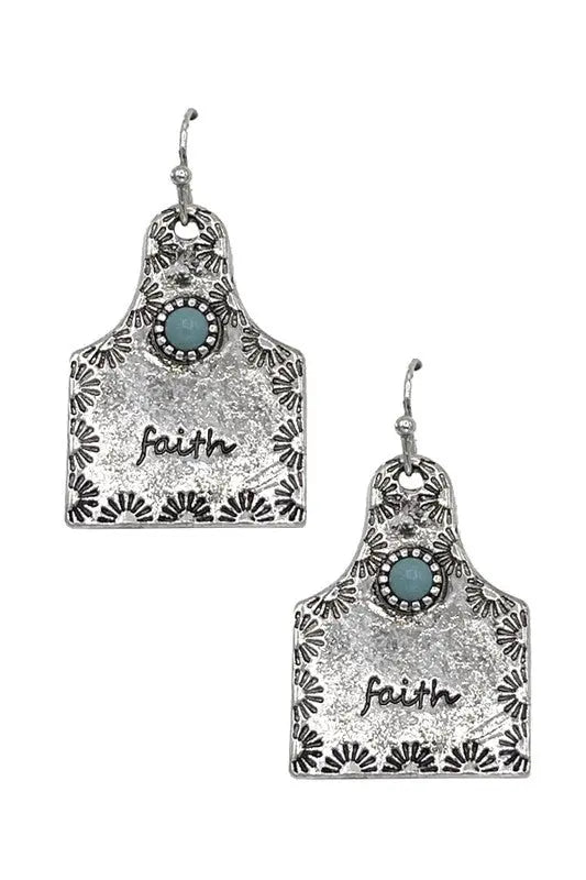FAITH ETCHED TAG DANGLE EARRING - SweetShine c.o.c. 