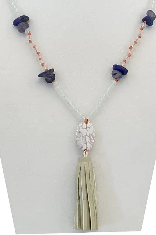 Faceted Glass Bead Tassel Pendant Long Necklace - SweetShine c.o.c. 