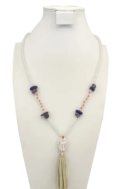 Faceted Glass Bead Tassel Pendant Long Necklace - SweetShine c.o.c. 