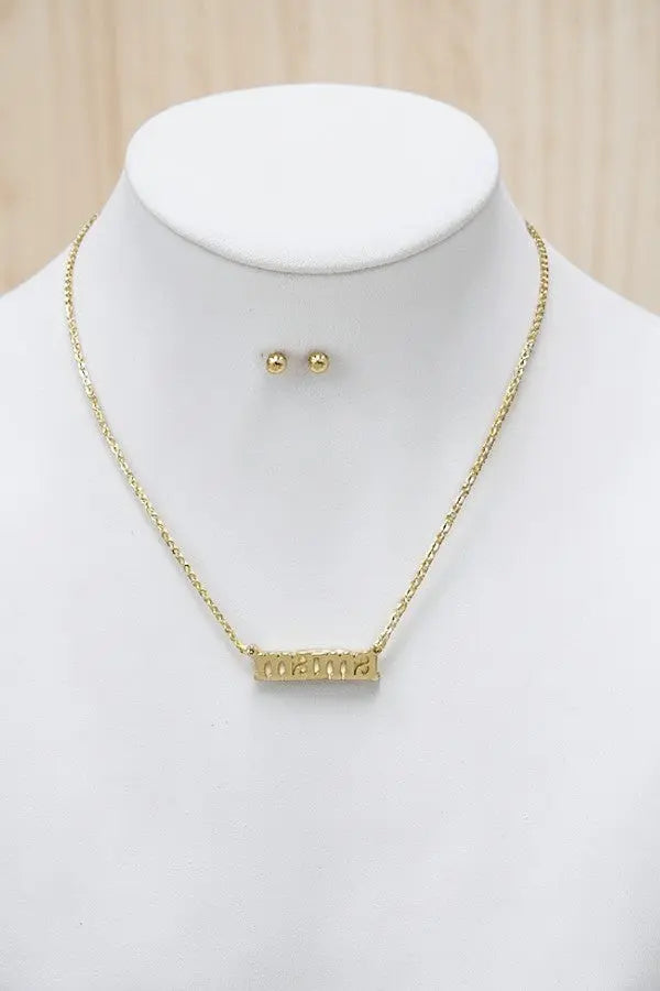 MAMA PENDANT NECKLACE AND BALL POST EARRING SET - SweetShine c.o.c. 