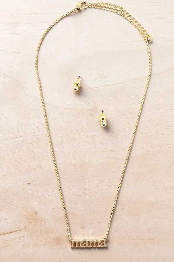 MAMA PENDANT NECKLACE AND BALL POST EARRING SET - SweetShine c.o.c. 