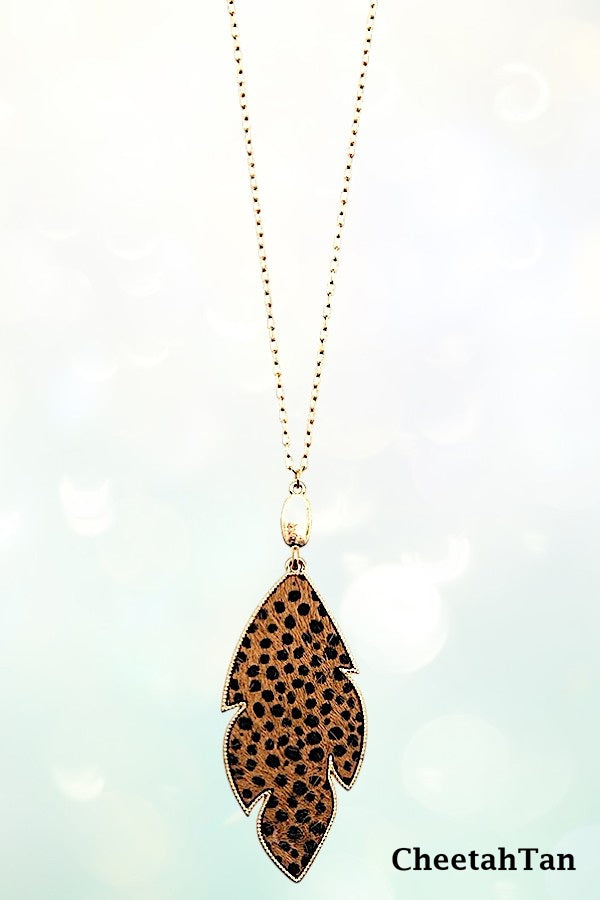 ANIMAL PRINT LEAF PENDANT LONG NECKLACE AB-SS
