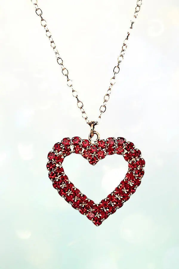 DAZZLING RED RHINESTONE PAVE HEART PENDANT NECKLACE - SweetShine c.o.c. 