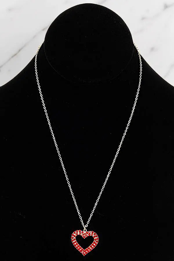 DAZZLING RED RHINESTONE PAVE HEART PENDANT NECKLACE - SweetShine c.o.c. 