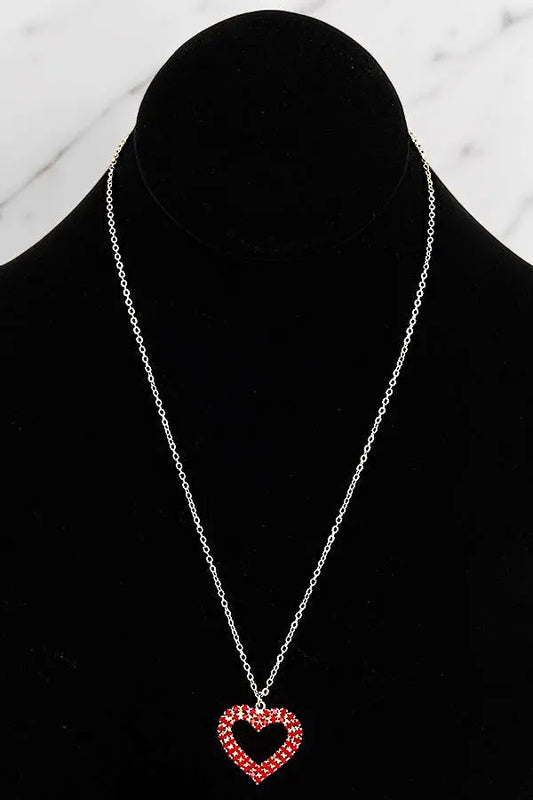 DAZZLING RED RHINESTONE PAVE HEART PENDANT NECKLACE - SweetShine c.o.c. 