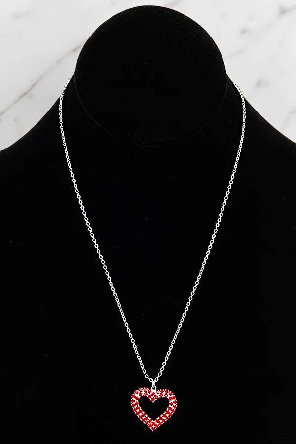 DAZZLING RED RHINESTONE PAVE HEART PENDANT NECKLACE - SweetShine c.o.c. 