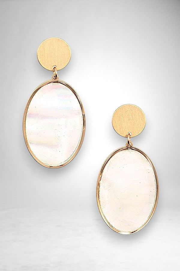 FRAMED OVAL SHELL DANGLE EARRING