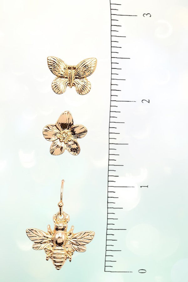 FLORAL BEE BUTTERFLY POST EARRING SET