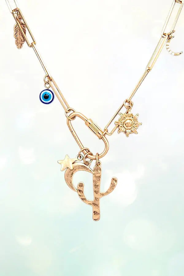 WESTERN THEME MIX PENDANTS AND CHARMS DANGLE CHAIN NECKLACE - SweetShine c.o.c. 