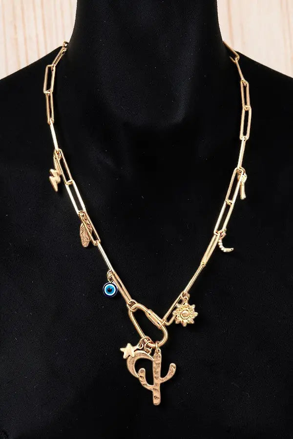 WESTERN THEME MIX PENDANTS AND CHARMS DANGLE CHAIN NECKLACE - SweetShine c.o.c. 