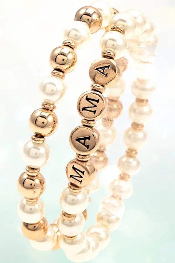 MAMA BEAD AND PEARL STRETCH BRACELET SET - SweetShine c.o.c. 