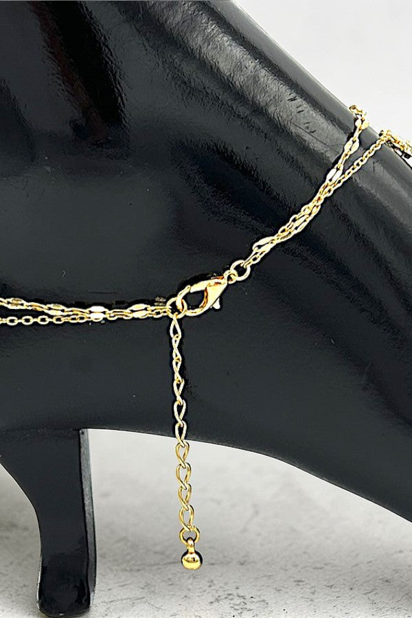 RHINESTONE ACCENT MULTI CROSS DANGLE LAYERED CHAIN ANKLET - SweetShine c.o.c. 