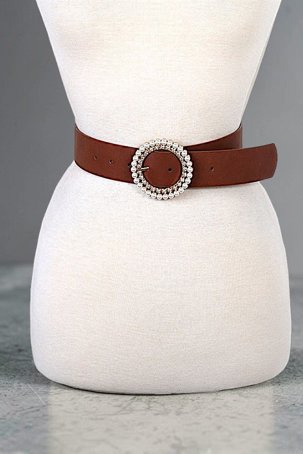 PEARL AND GEM ROUND BUCKLE FASHION BELT