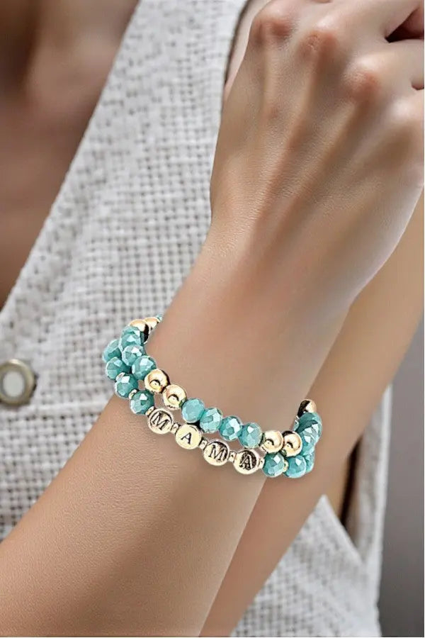 MAMA FACETED GLASS BEAD LAYERED STRETCH BRACELET - SweetShine c.o.c. 