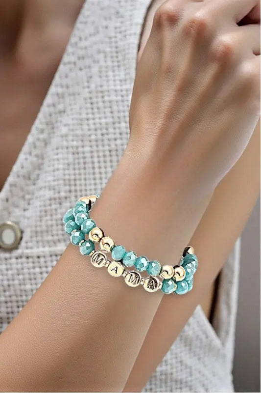 MAMA FACETED GLASS BEAD LAYERED STRETCH BRACELET - SweetShine c.o.c. 